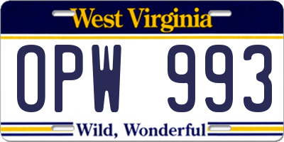 WV license plate OPW993