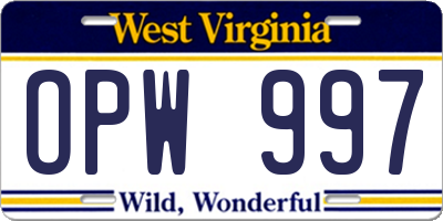 WV license plate OPW997