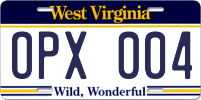 WV license plate OPX004