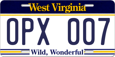 WV license plate OPX007
