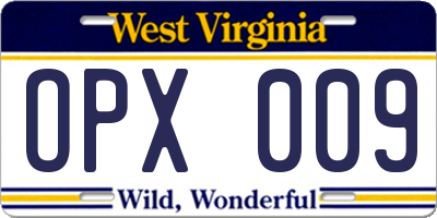 WV license plate OPX009