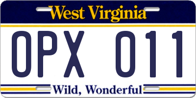 WV license plate OPX011