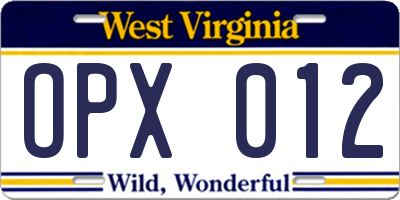 WV license plate OPX012