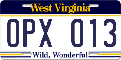 WV license plate OPX013