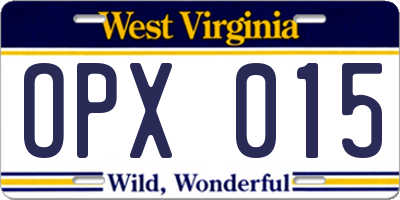 WV license plate OPX015