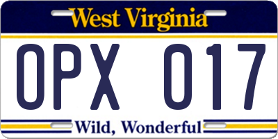 WV license plate OPX017