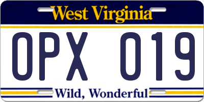 WV license plate OPX019