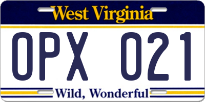 WV license plate OPX021