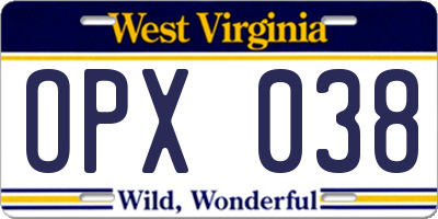 WV license plate OPX038