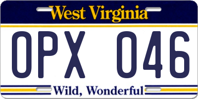 WV license plate OPX046