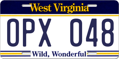 WV license plate OPX048
