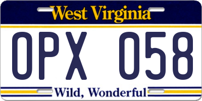 WV license plate OPX058