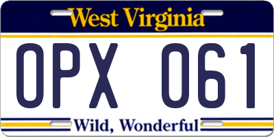 WV license plate OPX061