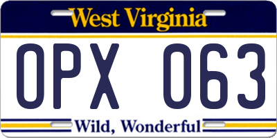 WV license plate OPX063