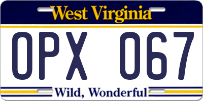 WV license plate OPX067