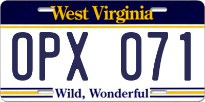 WV license plate OPX071