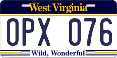 WV license plate OPX076