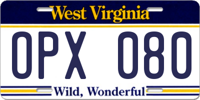 WV license plate OPX080