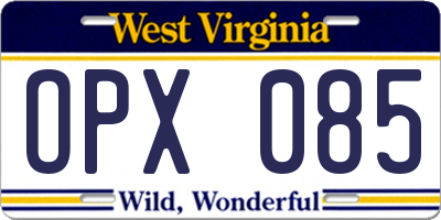 WV license plate OPX085