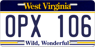 WV license plate OPX106