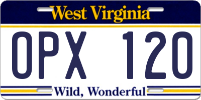 WV license plate OPX120