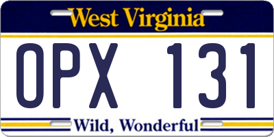 WV license plate OPX131