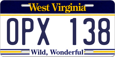 WV license plate OPX138