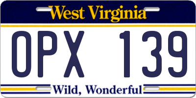 WV license plate OPX139