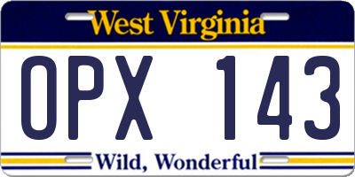 WV license plate OPX143