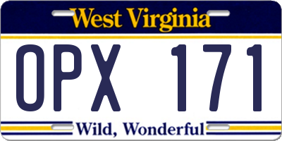 WV license plate OPX171