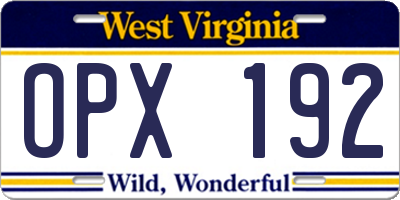 WV license plate OPX192