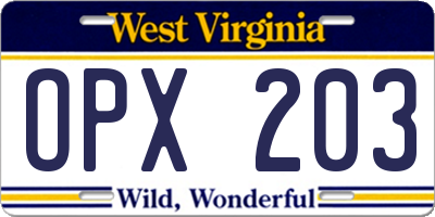 WV license plate OPX203