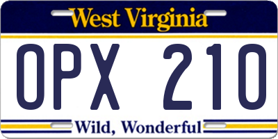 WV license plate OPX210