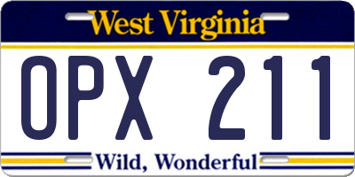 WV license plate OPX211