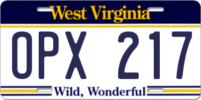 WV license plate OPX217