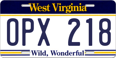 WV license plate OPX218