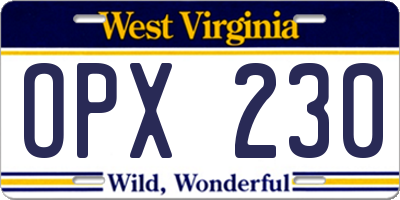 WV license plate OPX230