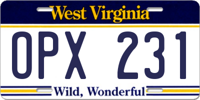 WV license plate OPX231