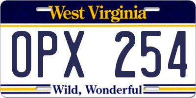 WV license plate OPX254