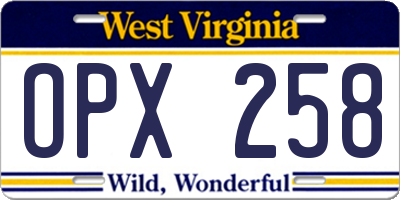 WV license plate OPX258