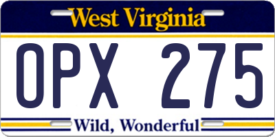 WV license plate OPX275