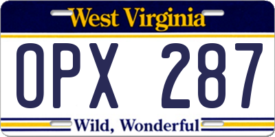 WV license plate OPX287