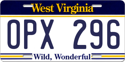 WV license plate OPX296