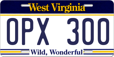WV license plate OPX300