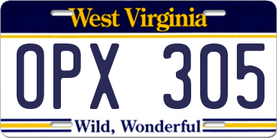 WV license plate OPX305