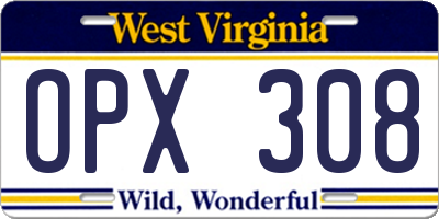 WV license plate OPX308
