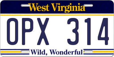 WV license plate OPX314