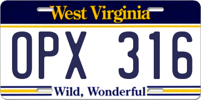 WV license plate OPX316
