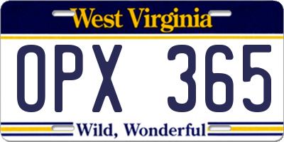 WV license plate OPX365