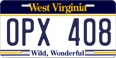 WV license plate OPX408